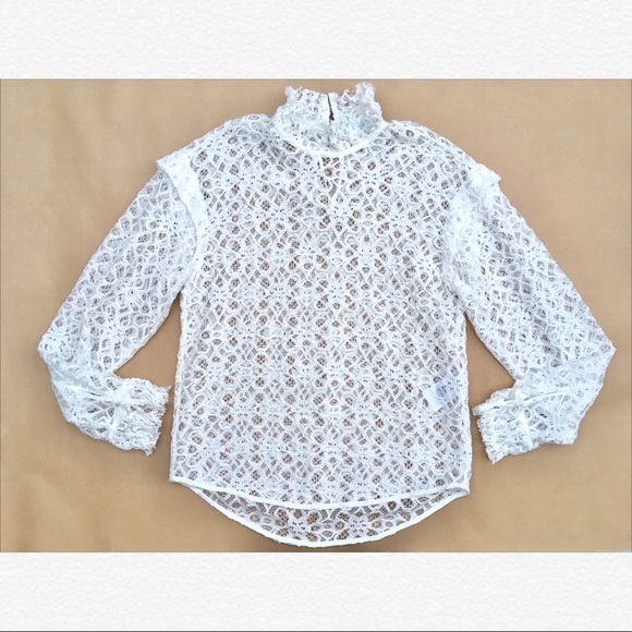 Sandro β Coleta High Neck Lace Blouse in Ecru White Size 1 US 4 - Picture 3 of 9